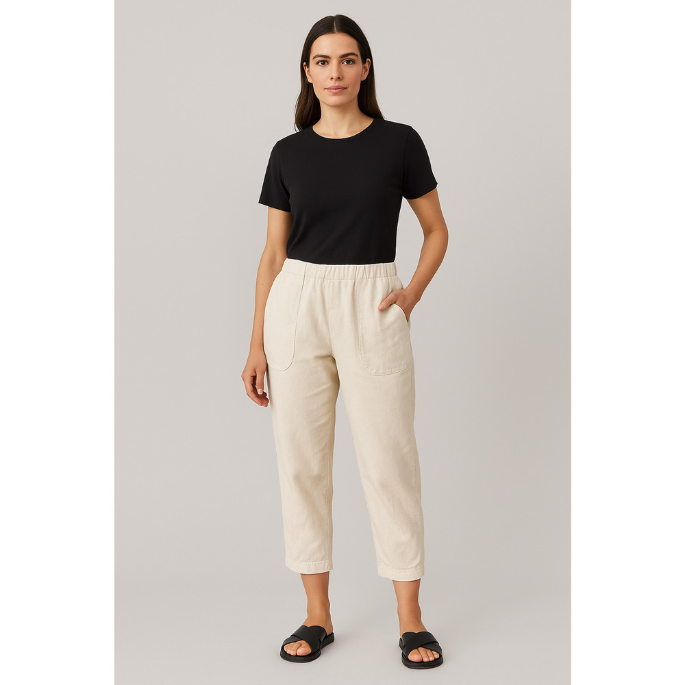 Eileen Fisher Organic Linen Wide Leg Cropped Pants Size M White Pockets Pull On